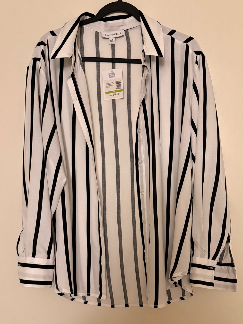 Emily Daniels Women’s White and Black Vertical Stripe Blouse